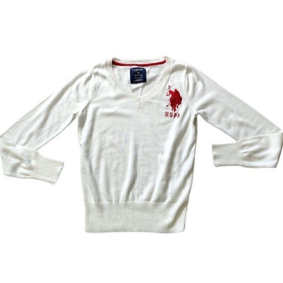 US Polo Assn White V-Neck Sweater Sz Juniors L #68A - Picture 5 of 9